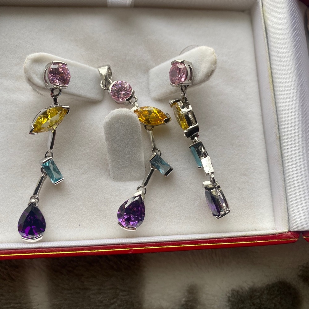 Rainbow Earrings and Pendant Set